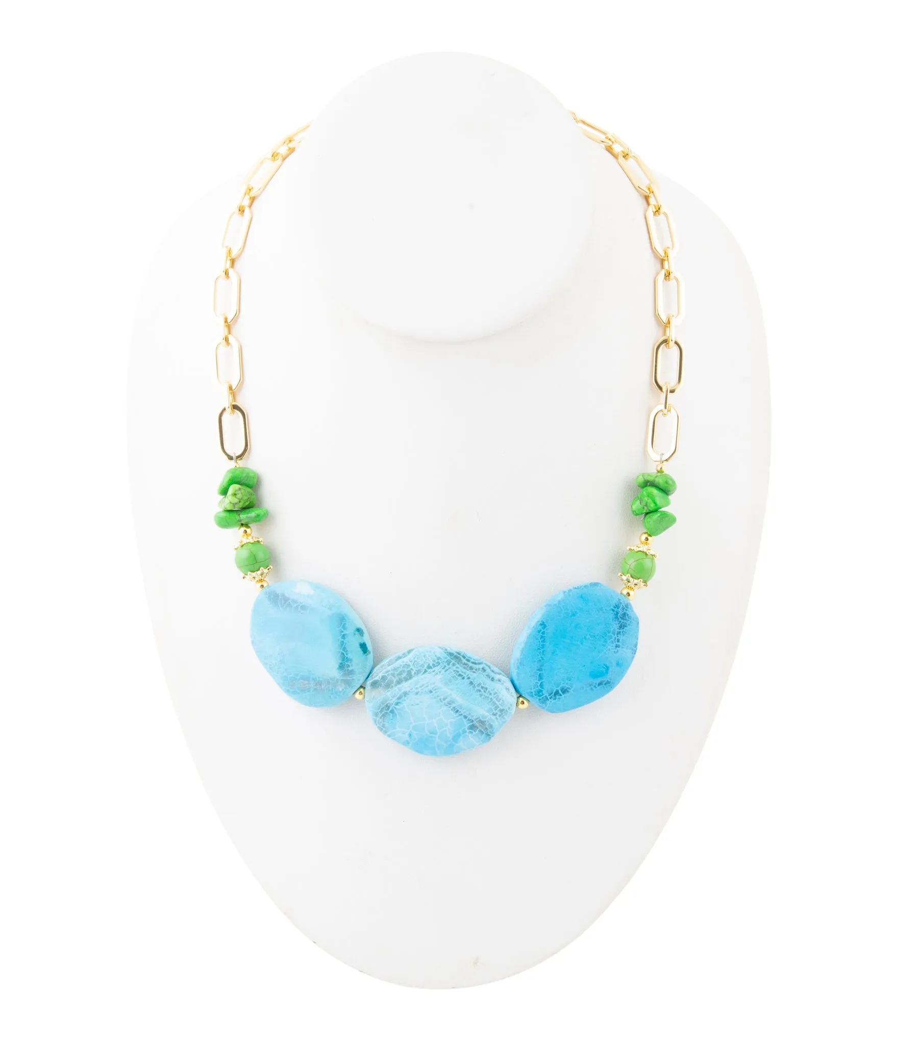 Fresh Twist Lime and Blue Agate Golden Chunky Necklace sold by Barse product image thumbnail 3