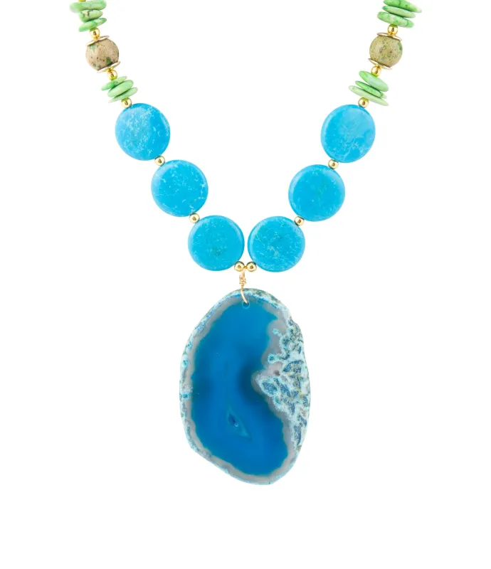 Fresh Twist Lime and Blue Agate Pendant Necklace sold by Barse