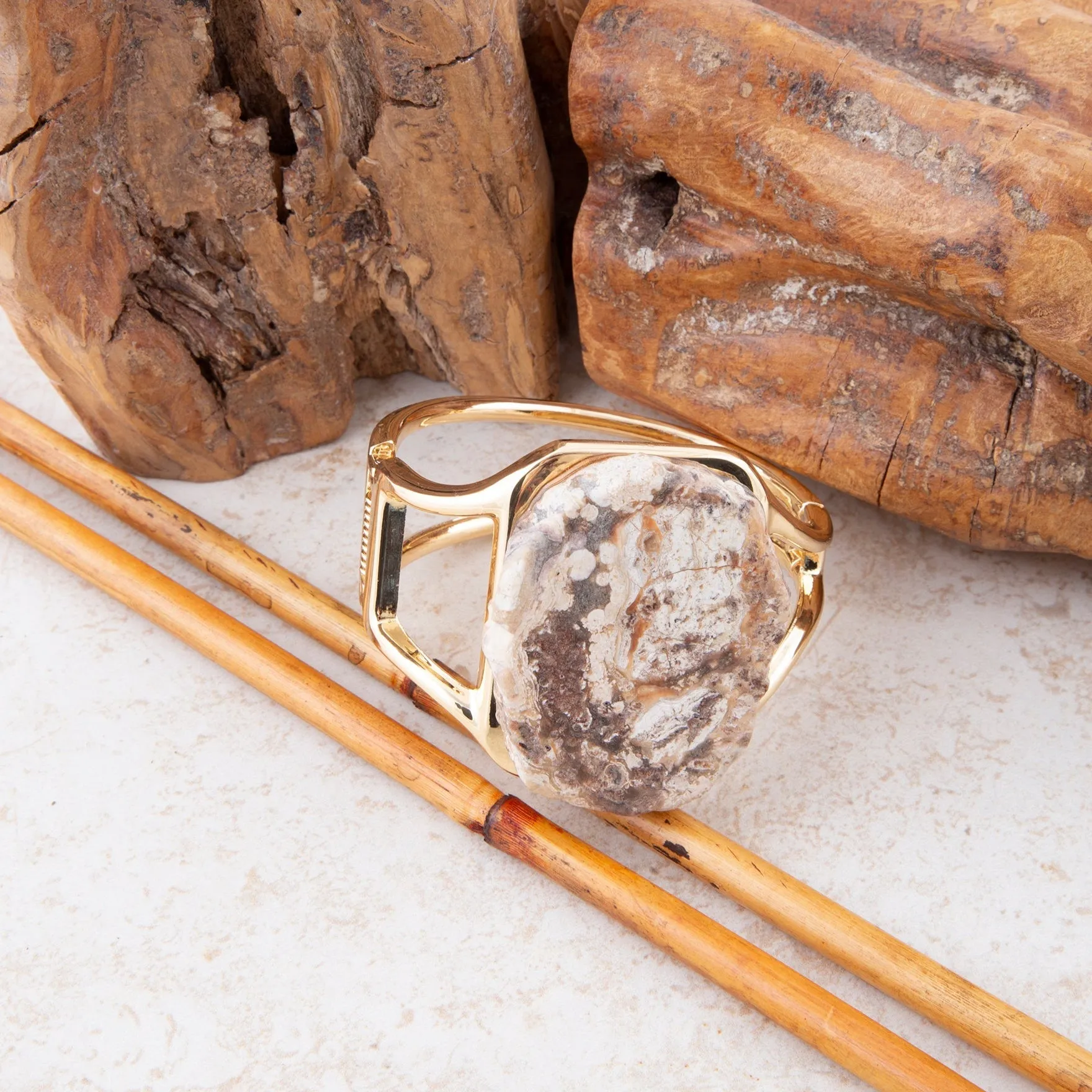 Brown Ocean Jasper Slab Golden Cuff Bracelet sold by Barse product image thumbnail 2