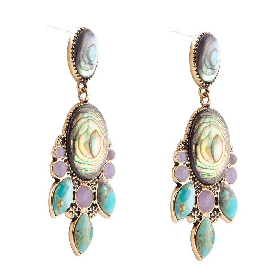 Regal Blue Abalone Mixed Stone Golden Statement Drop Earrings sold by Barse product image thumbnail 4