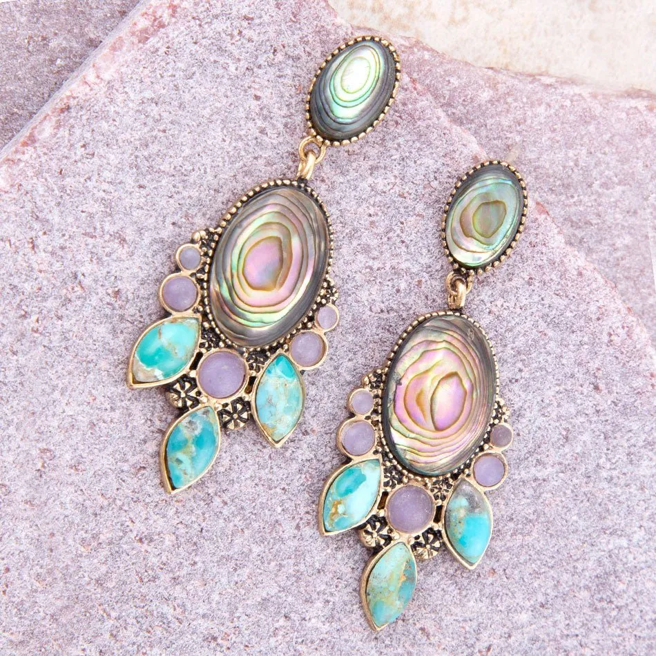 Regal Blue Abalone Mixed Stone Golden Statement Drop Earrings sold by Barse product image thumbnail 3