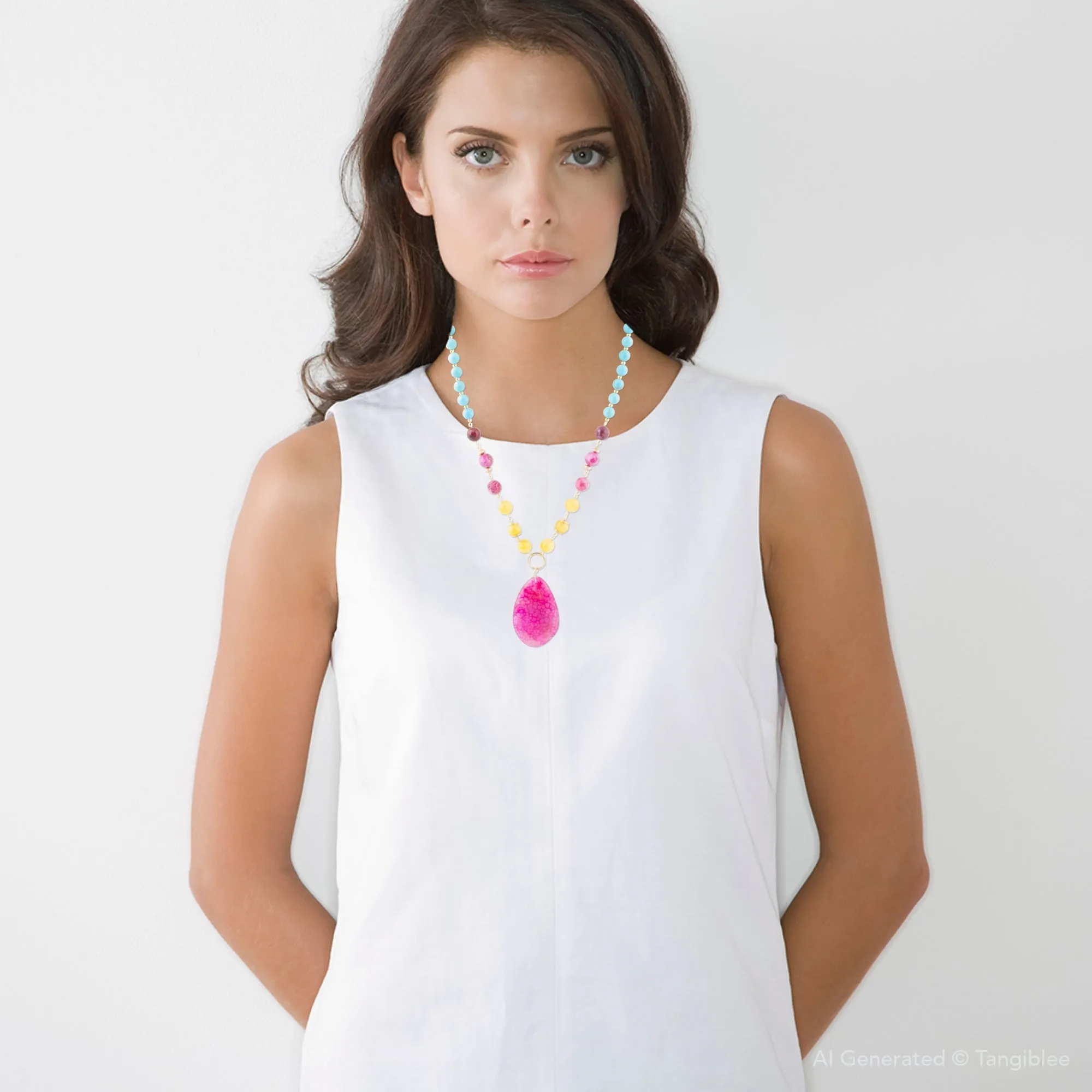 St. Augustine Pink Agate Golden Pendant Necklace sold by Barse product image thumbnail 5