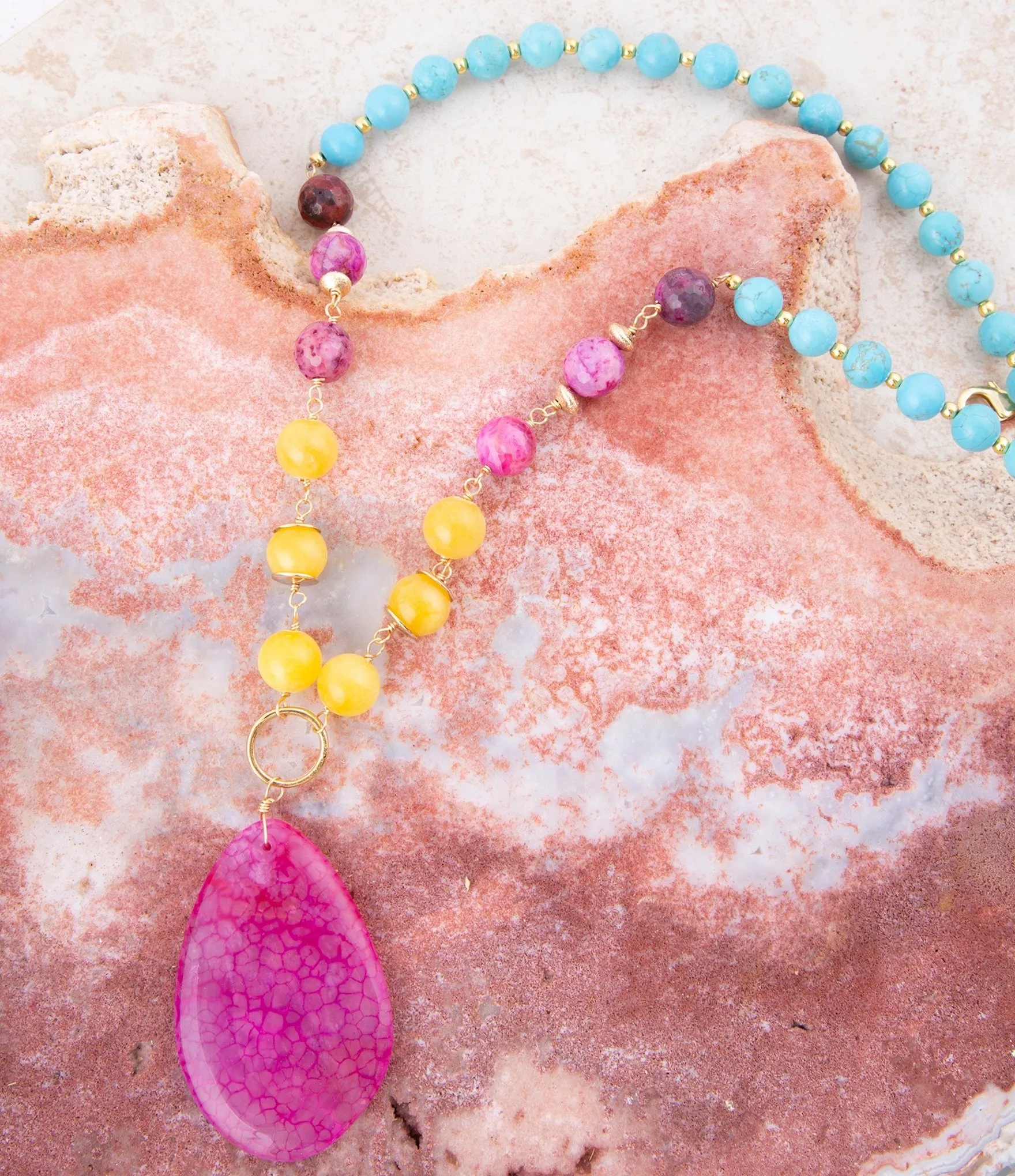 St. Augustine Pink Agate Golden Pendant Necklace sold by Barse product image thumbnail 3