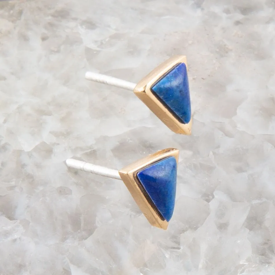 Dainty Blue Lapis Golden Triangle Stud sold by Barse product image thumbnail 2