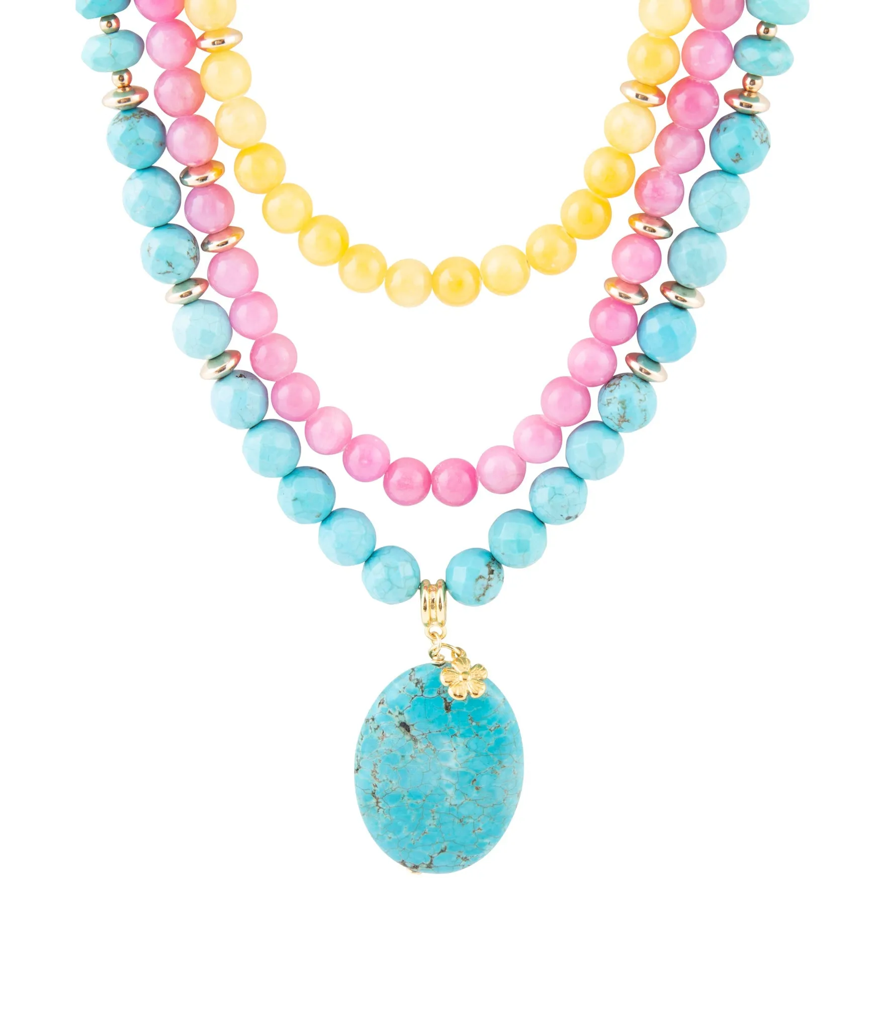 St. Augustine Pink Agate and Blue Turquoise Golden Pendant Necklace sold by Barse