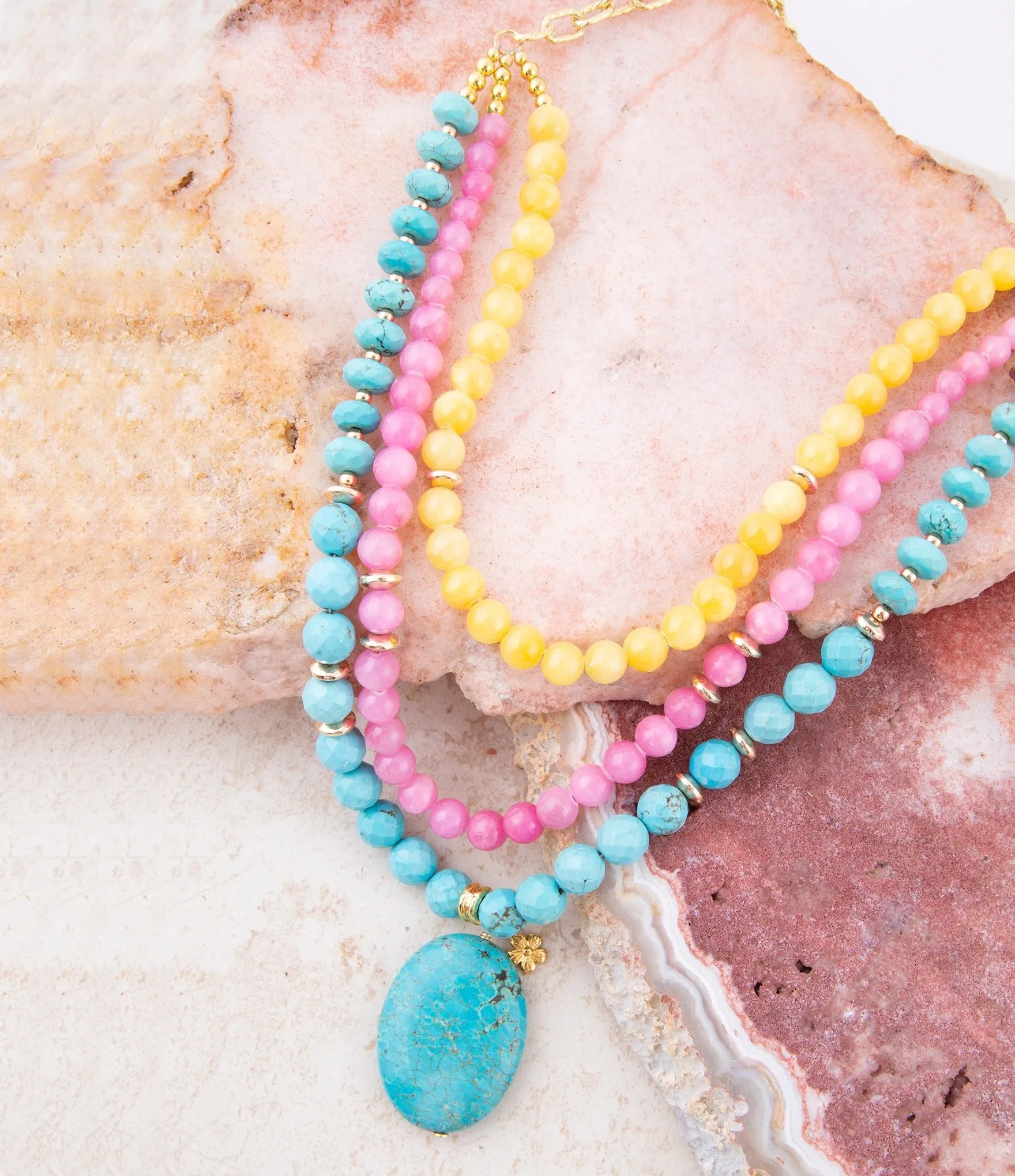 St. Augustine Pink Agate and Blue Turquoise Golden Pendant Necklace sold by Barse product image thumbnail 3