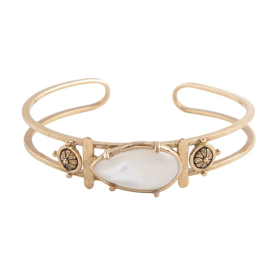 White Mother of Pearl Open Golden Cuff Bracelet sold by Barse product image thumbnail 2