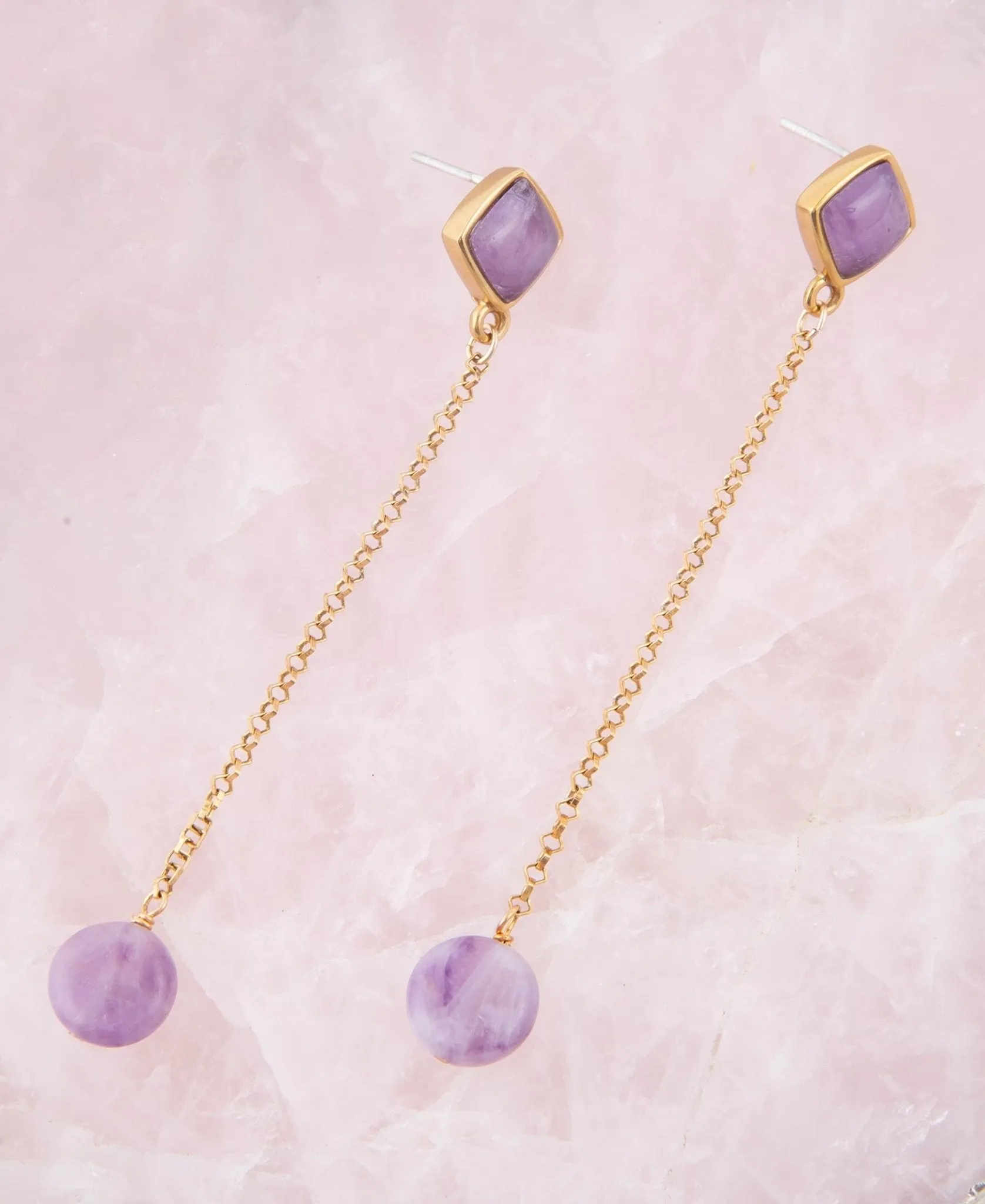 Chained Up Purple Amethyst and Golden Bronze Dangle Earrings sold by Barse product image thumbnail 2