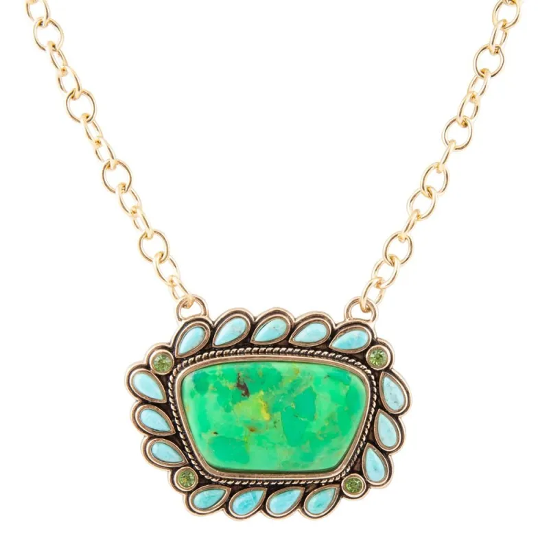 Legacy Lime Green and Blue Turquoise Golden Pendant Necklace sold by Barse