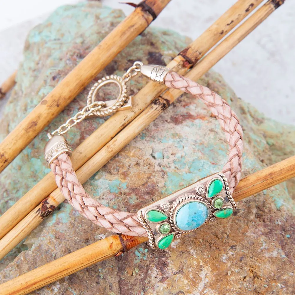 Legacy Lime Green and Blue Turquoise Braided Leather Bracelet sold by Barse product image thumbnail 3