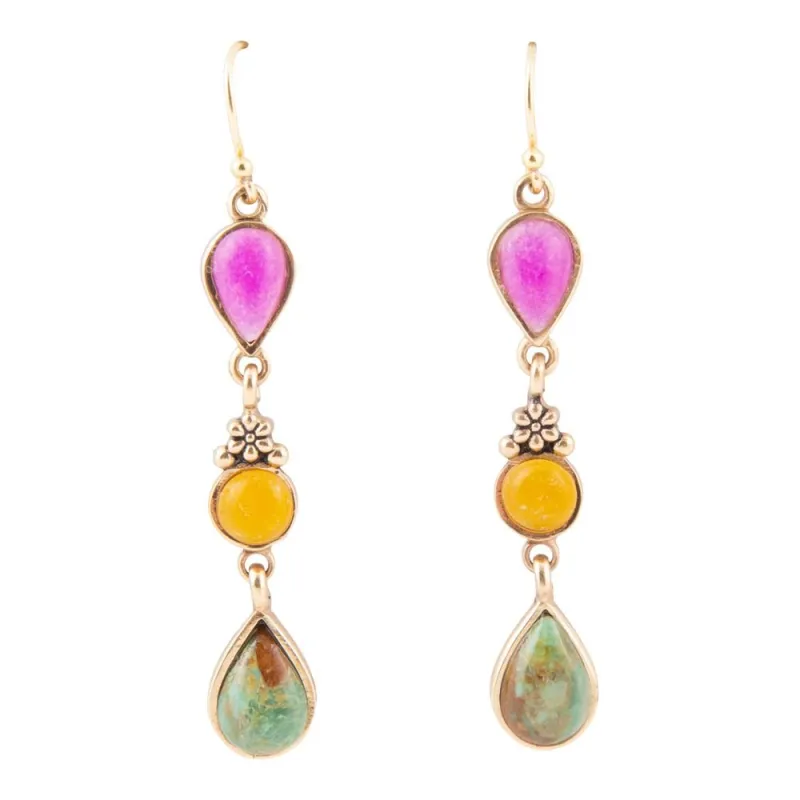 Barcelona Multistone Linear Golden Drop Earrings sold by Barse