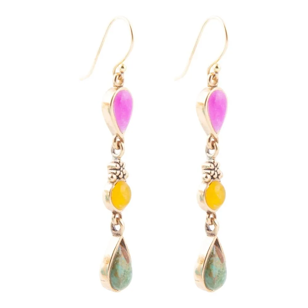 Barcelona Multistone Linear Golden Drop Earrings sold by Barse product image thumbnail 4