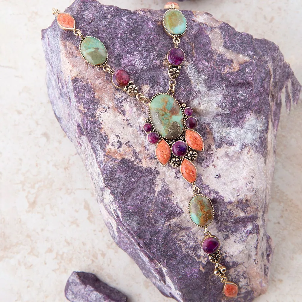 Regalia Blue Turquoise Purple and Orange Coral Golden Y Necklace sold by Barse product image thumbnail 3