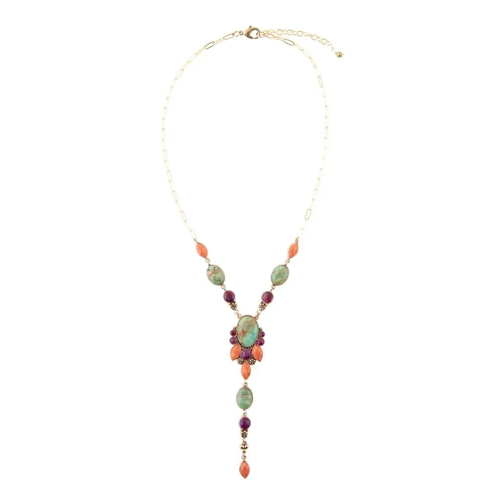 Regalia Blue Turquoise Purple and Orange Coral Golden Y Necklace sold by Barse product image thumbnail 5