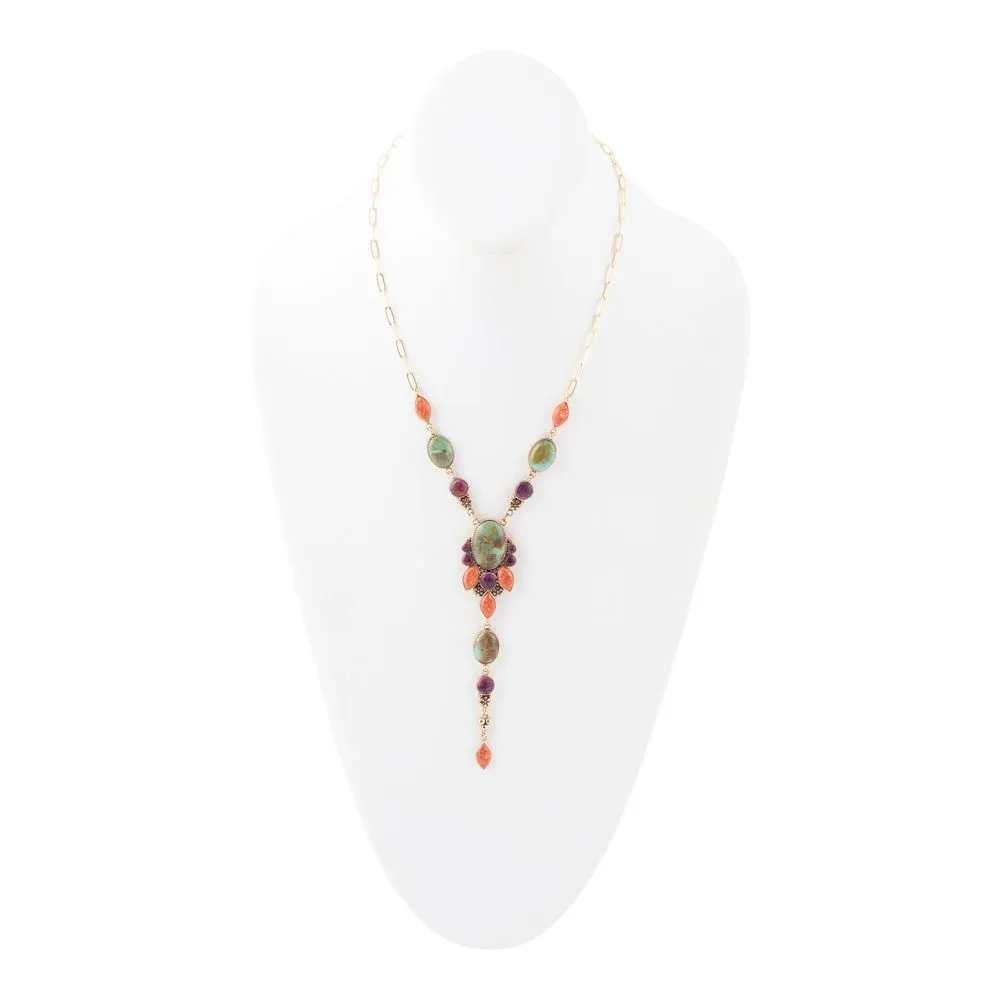 Regalia Blue Turquoise Purple and Orange Coral Golden Y Necklace sold by Barse product image thumbnail 4