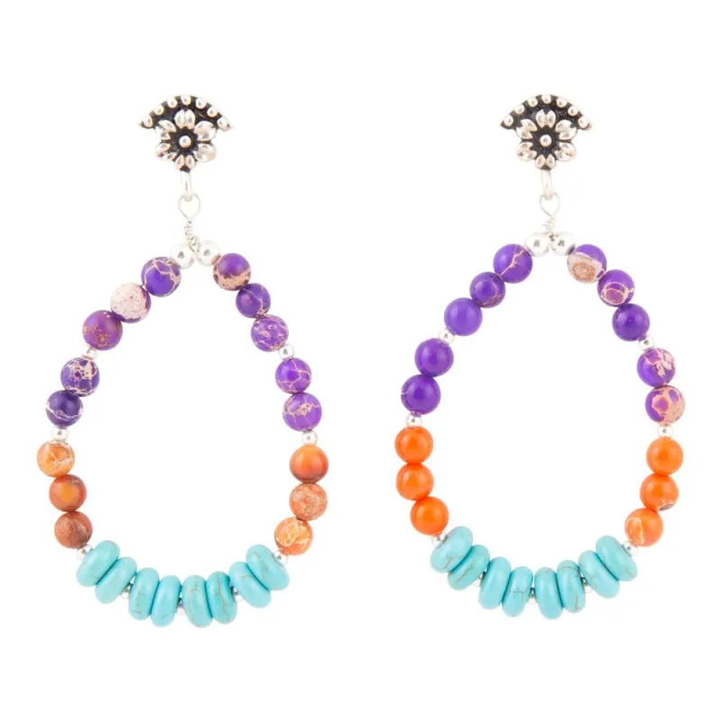 Prescott Blue Turquoise Purple and Orange Sterling Silver Drop Earrings sold by Barse