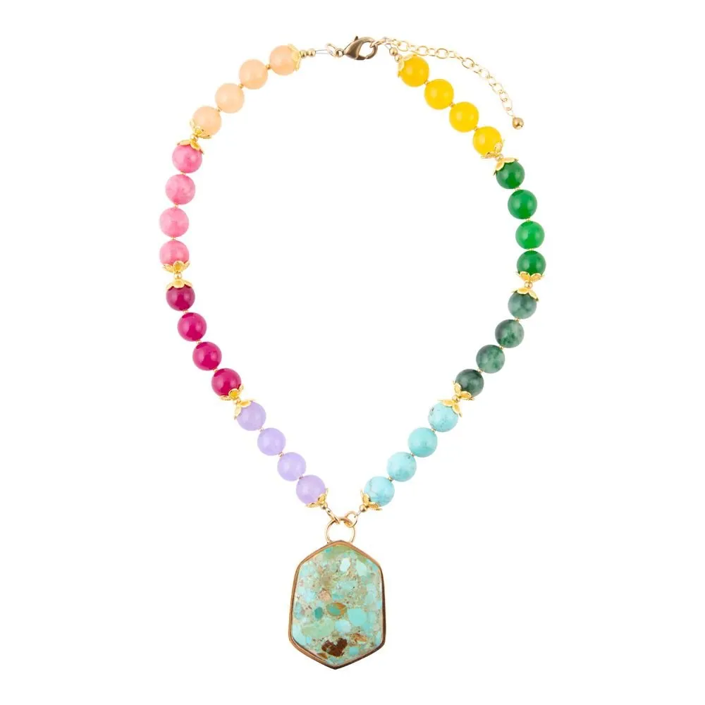 Kaleidoscope Multistone Blue Turquoise Pendant Golden Necklace sold by Barse product image thumbnail 3