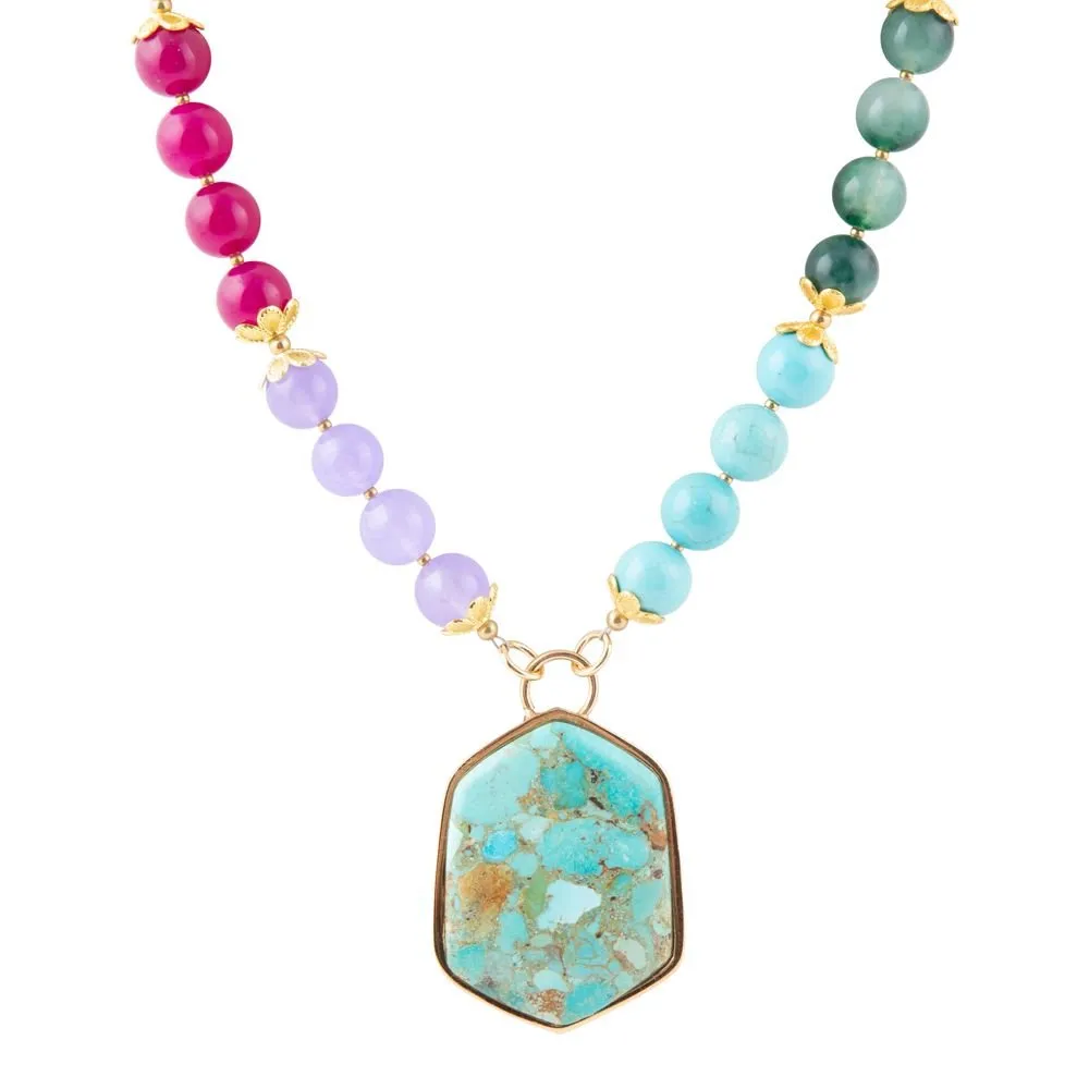 Kaleidoscope Multistone Blue Turquoise Pendant Golden Necklace sold by Barse