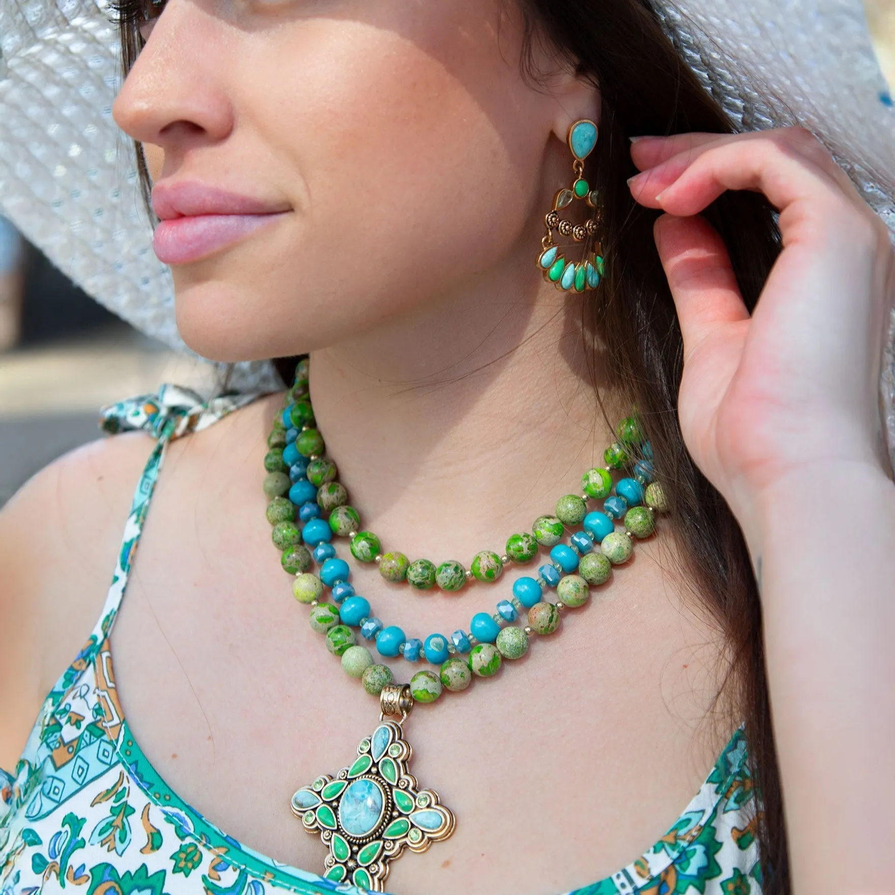 Legacy Blue and Lime Turquoise Golden Post Drop Earrings sold by Barse product image thumbnail 2