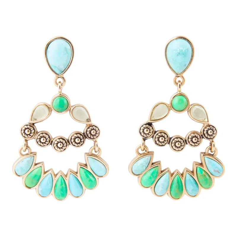 Legacy Blue and Lime Turquoise Golden Post Drop Earrings sold by Barse