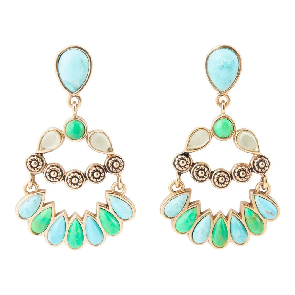 Legacy Blue and Lime Turquoise Golden Post Drop Earrings sold by Barse