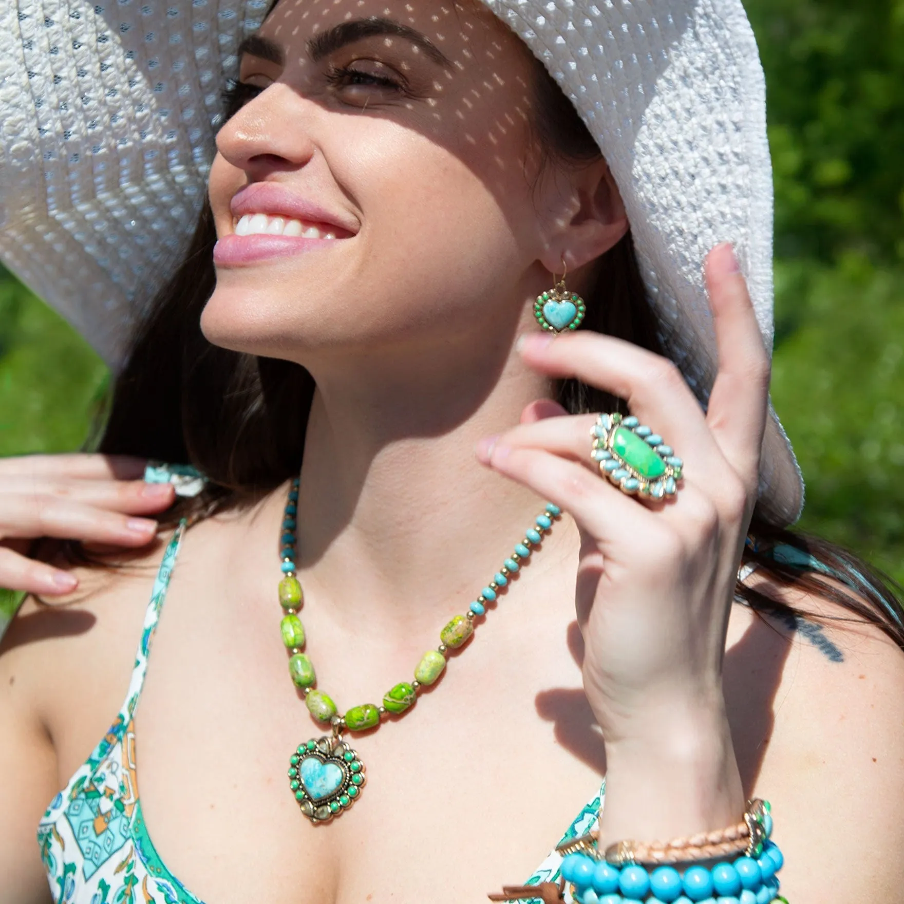 Legacy Heart Lime Green and Blue Turquoise Golden Drop Earrings sold by Barse product image thumbnail 2