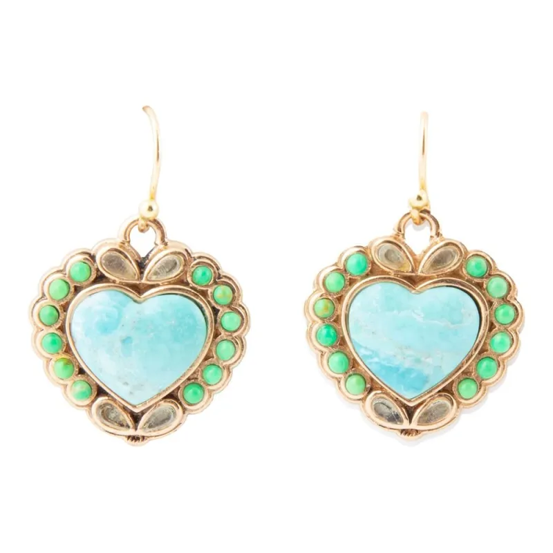 Legacy Heart Lime Green and Blue Turquoise Golden Drop Earrings sold by Barse