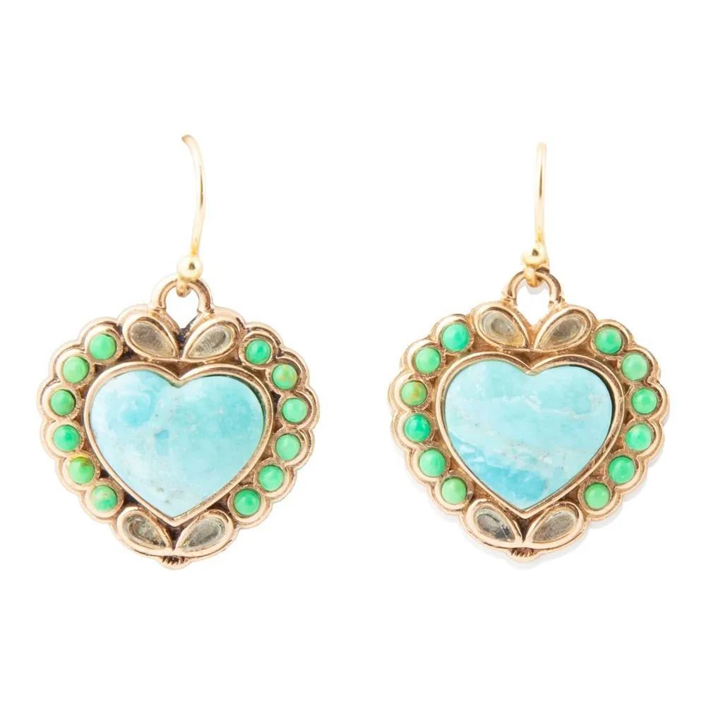 Legacy Heart Lime Green and Blue Turquoise Golden Drop Earrings sold by Barse