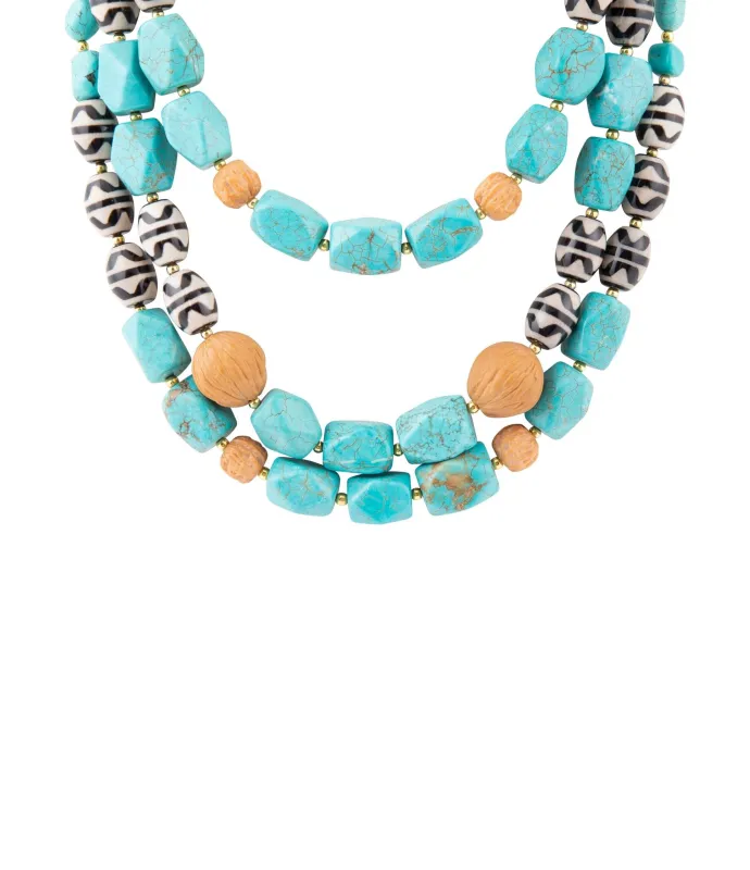 Tulum Blue Magnesite Golden Statement Necklace sold by Barse