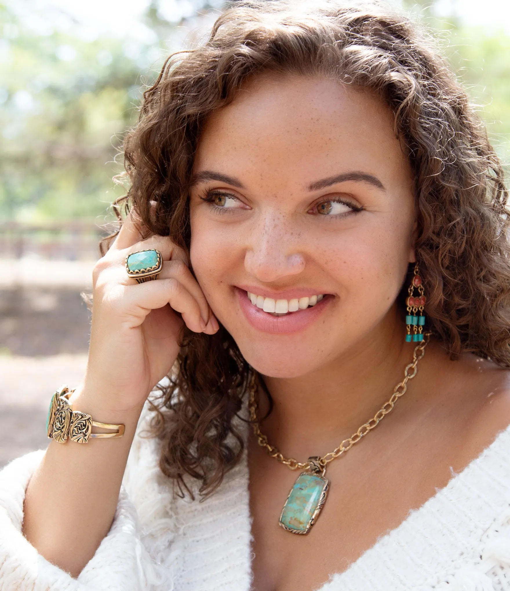 Blue Turquoise and Golden Cocktail Ring sold by Barse product image thumbnail 2