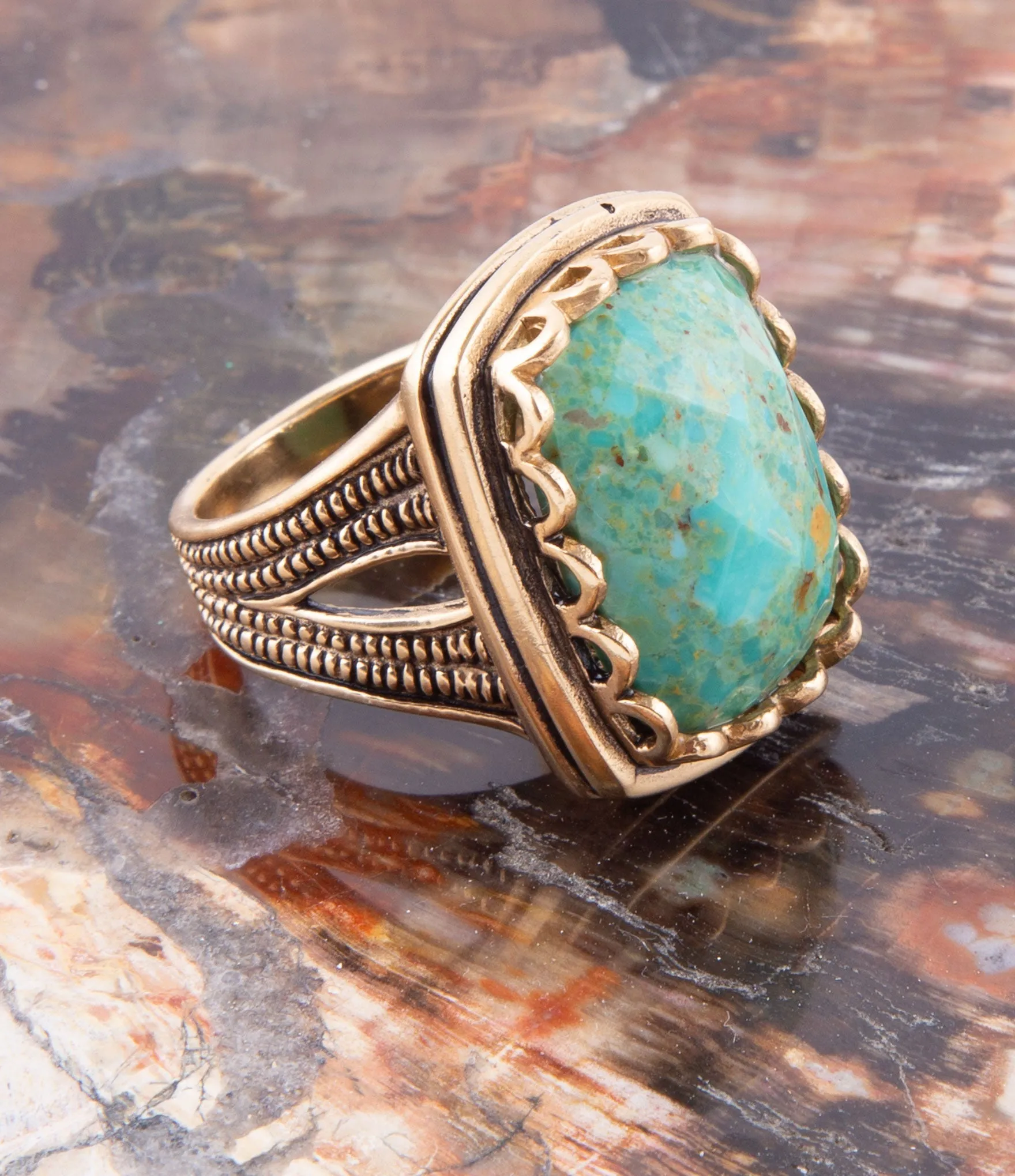 Blue Turquoise and Golden Cocktail Ring sold by Barse product image thumbnail 4