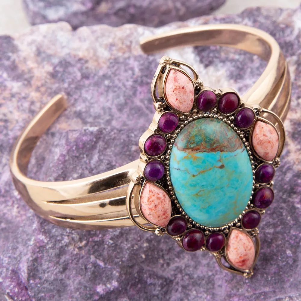 Regalia Blue Turquoise Purple and Orange Coral Golden Cuff Bracelet sold by Barse product image thumbnail 3