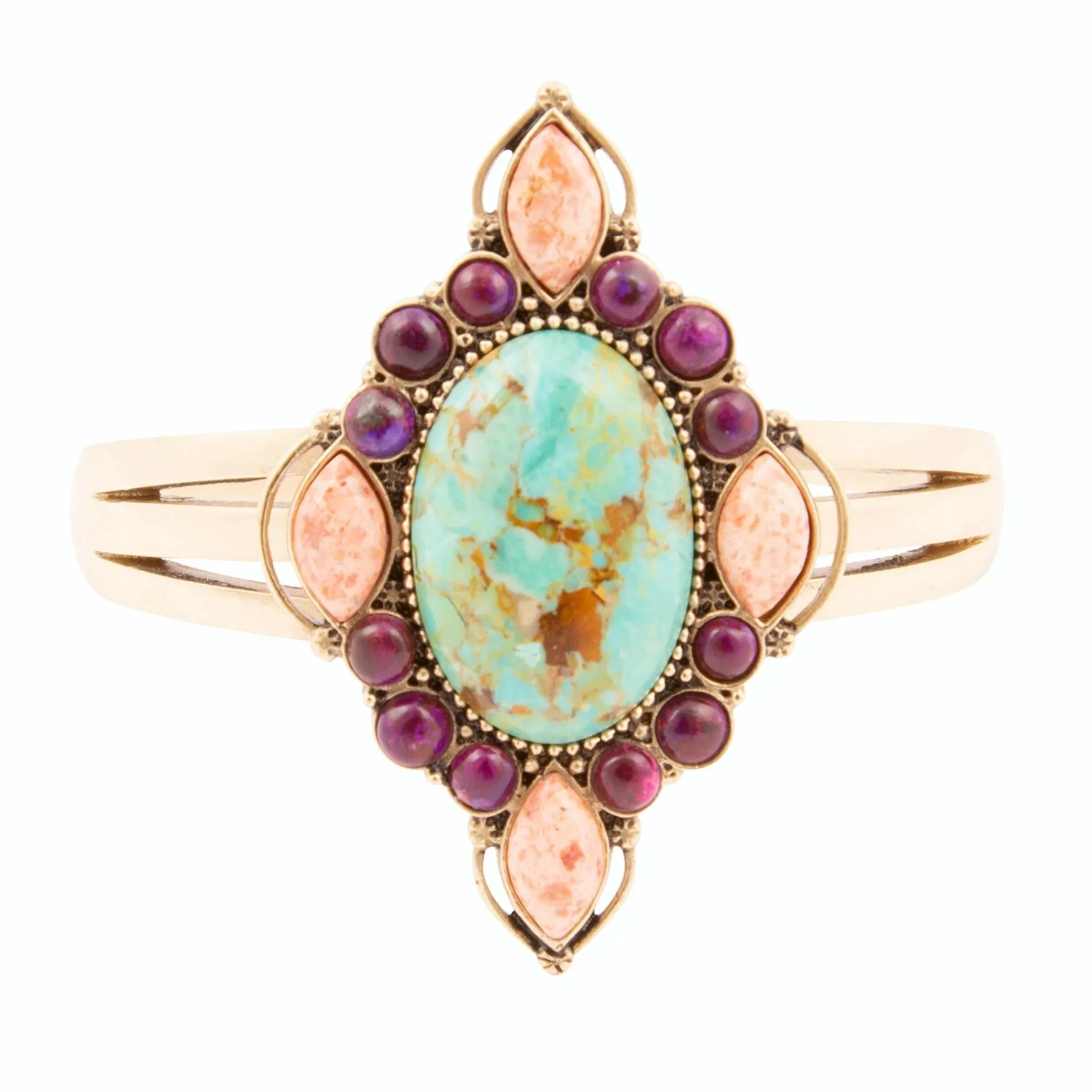 Regalia Blue Turquoise Purple and Orange Coral Golden Cuff Bracelet sold by Barse product image thumbnail 4