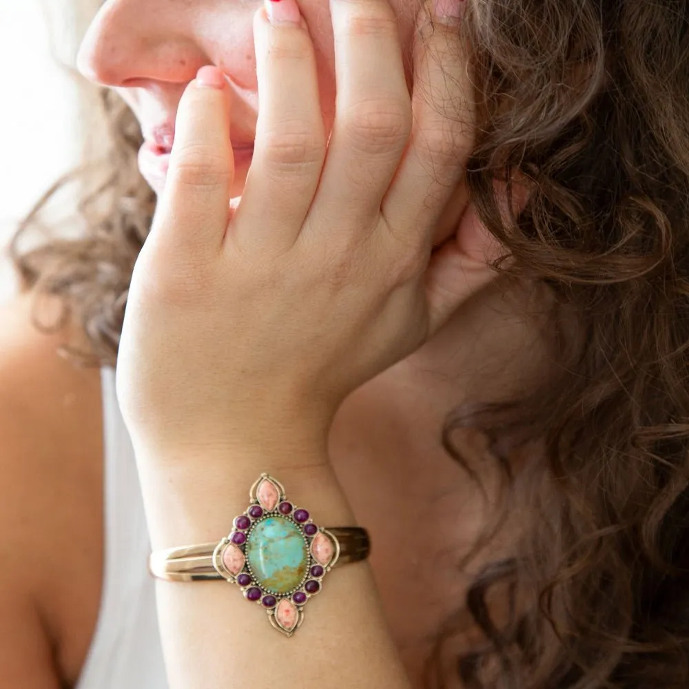 Regalia Blue Turquoise Purple and Orange Coral Golden Cuff Bracelet sold by Barse product image thumbnail 2