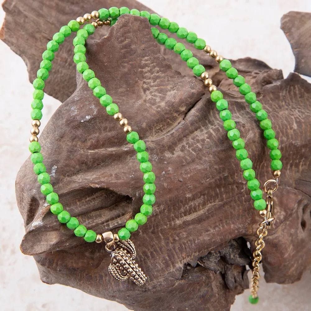 Charmed Cactus Lime Green Turquoise Golden Pendant Necklace sold by Barse product image thumbnail 3