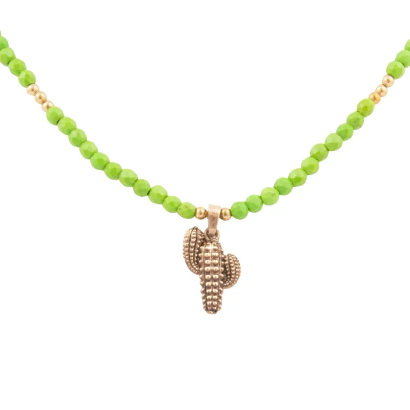 Charmed Cactus Lime Green Turquoise Golden Pendant Necklace sold by Barse