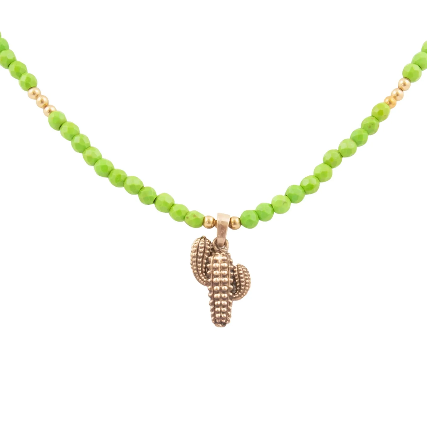 Charmed Cactus Lime Green Turquoise Golden Pendant Necklace sold by Barse