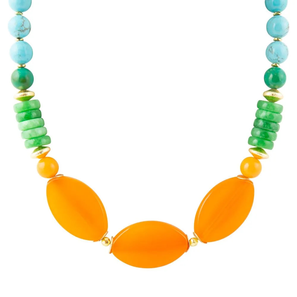 Apricot Orange Agate Chunky Golden Statement Necklace sold by Barse