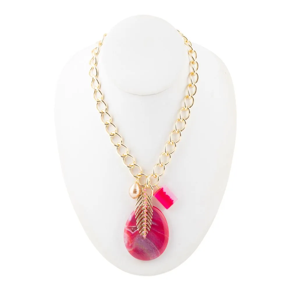 Peony Fuschsia Pink Agate Golden Charm Necklace sold by Barse product image thumbnail 3