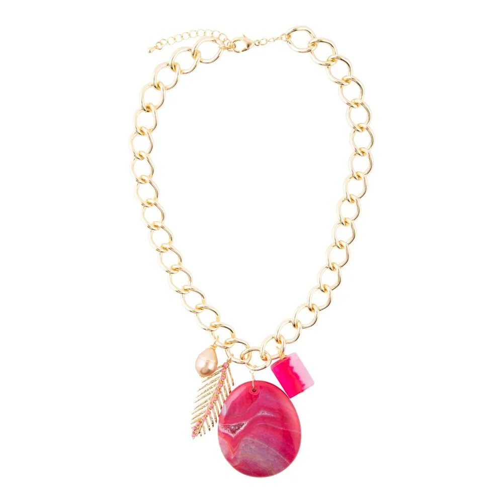 Peony Fuschsia Pink Agate Golden Charm Necklace sold by Barse product image thumbnail 4