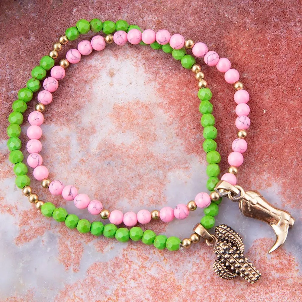 Charmed Cactus and Boot Pink Green Jade Bracelet Set sold by Barse product image thumbnail 2