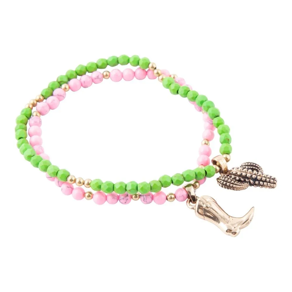 Charmed Cactus and Boot Pink Green Jade Bracelet Set sold by Barse