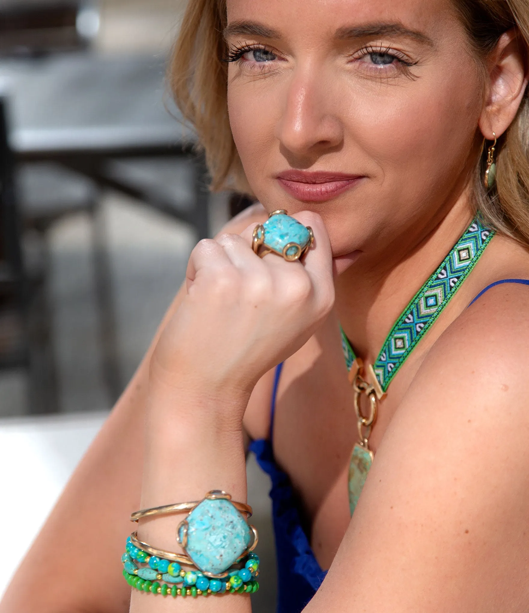 Blue Turquoise Rhombus Statement Cuff Bracelet sold by Barse product image thumbnail 2