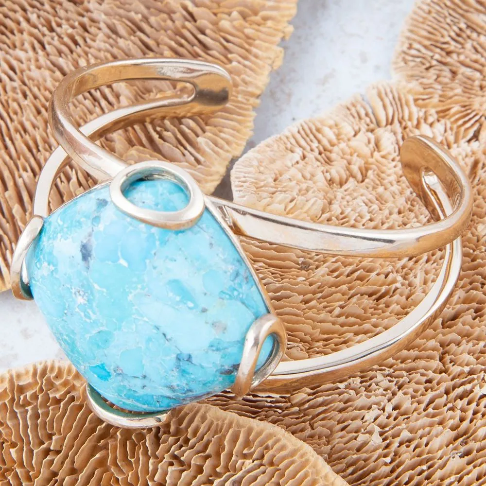 Blue Turquoise Rhombus Statement Cuff Bracelet sold by Barse product image thumbnail 3