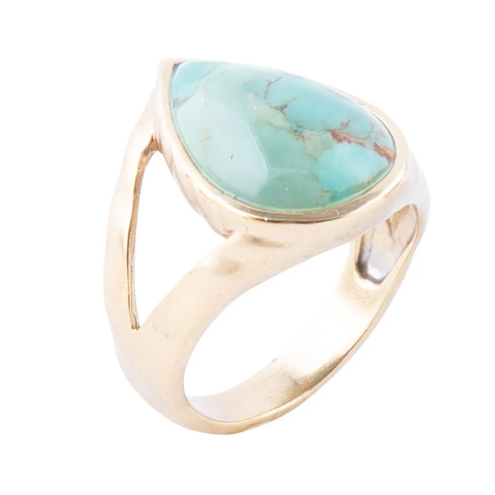 Maisy Blue Turquoise Golden Teardrop Ring sold by Barse