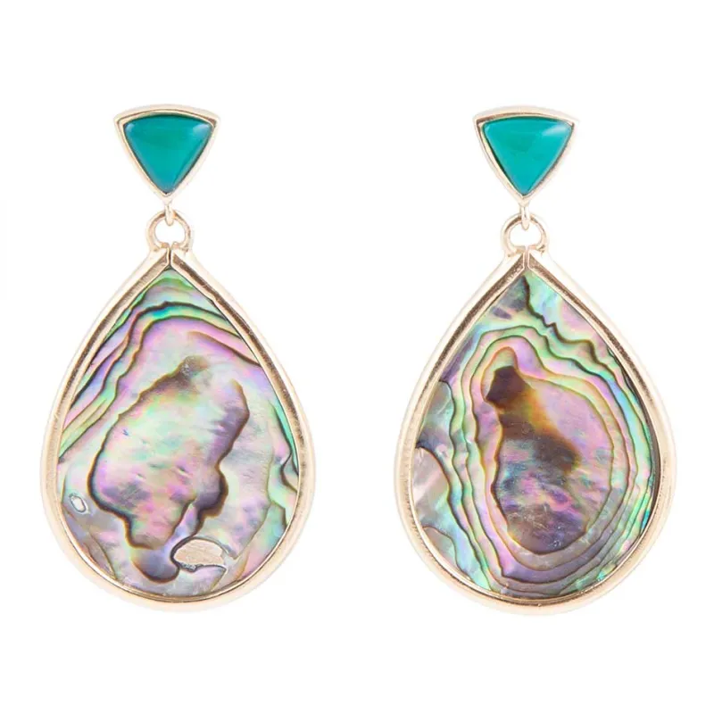 Epiphany Blue Abalone Golden Post Drop Earrings sold by Barse
