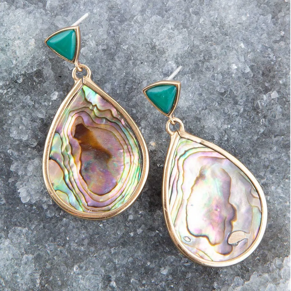 Epiphany Blue Abalone Golden Post Drop Earrings sold by Barse product image thumbnail 2