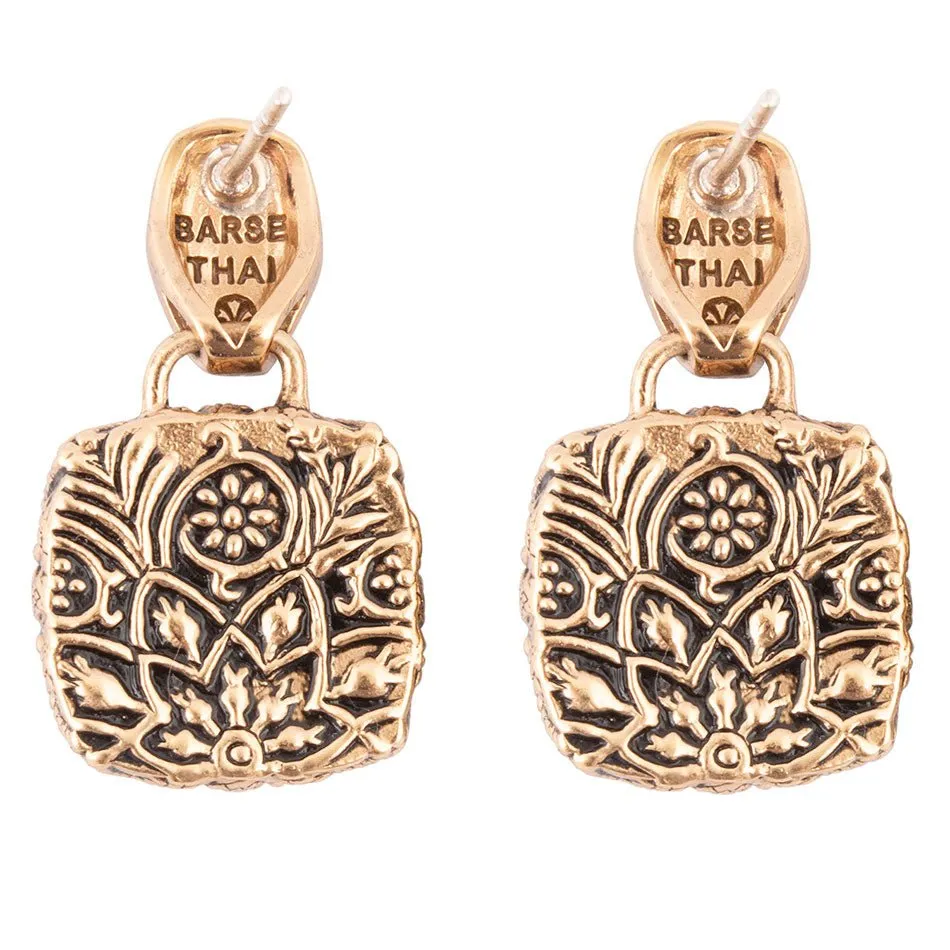 Carved Blue Turquoise Golden Drop Earrings sold by Barse product image thumbnail 3