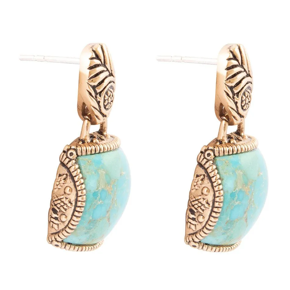 Carved Blue Turquoise Golden Drop Earrings sold by Barse product image thumbnail 4