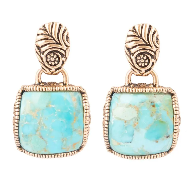 Carved Blue Turquoise Golden Drop Earrings sold by Barse